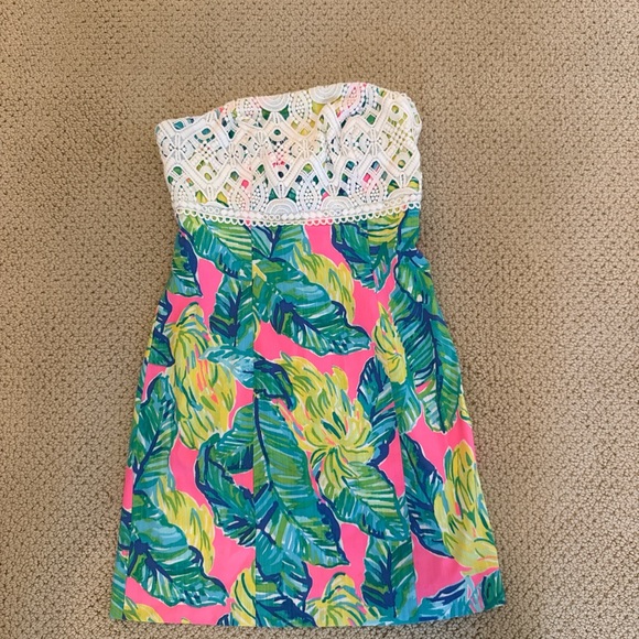 Lilly Pulitzer Dresses & Skirts - Lilly Pulitzer Strapless Dress - Pink and Green Leaf Print